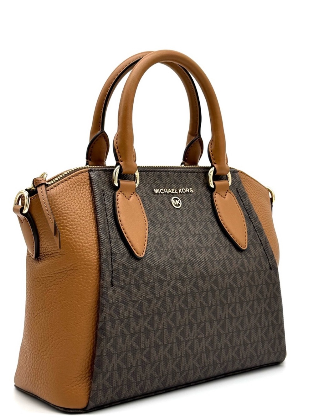 Michael Kors Sienna Medium Logo and Leather Messenger Bag Brown/Acorn